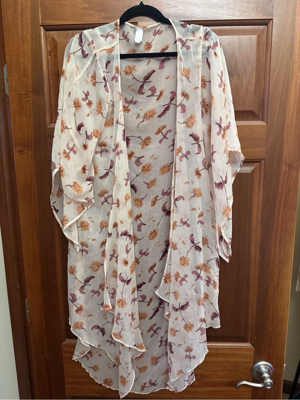 Lauren Conrad Sheer Floral Kimono Duster in Cream with Rust & Mauve
